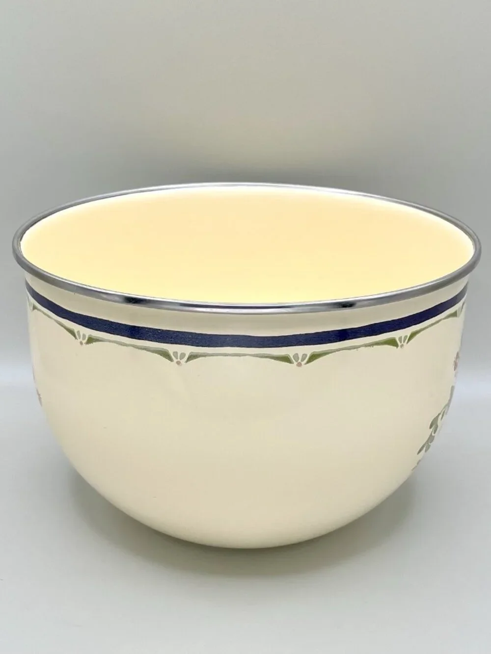 Vintage 1980s Kobe JCPenney Enamelware Floral Mixing Bowl Cottagecore Farmhouse